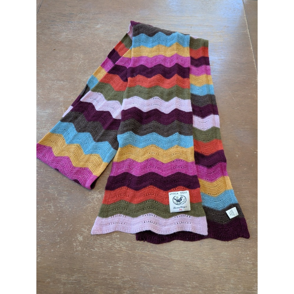 Avoca Nest Cashmere Wool Blend Chevron Knit Scarf Multicolor Ripple Pointelle